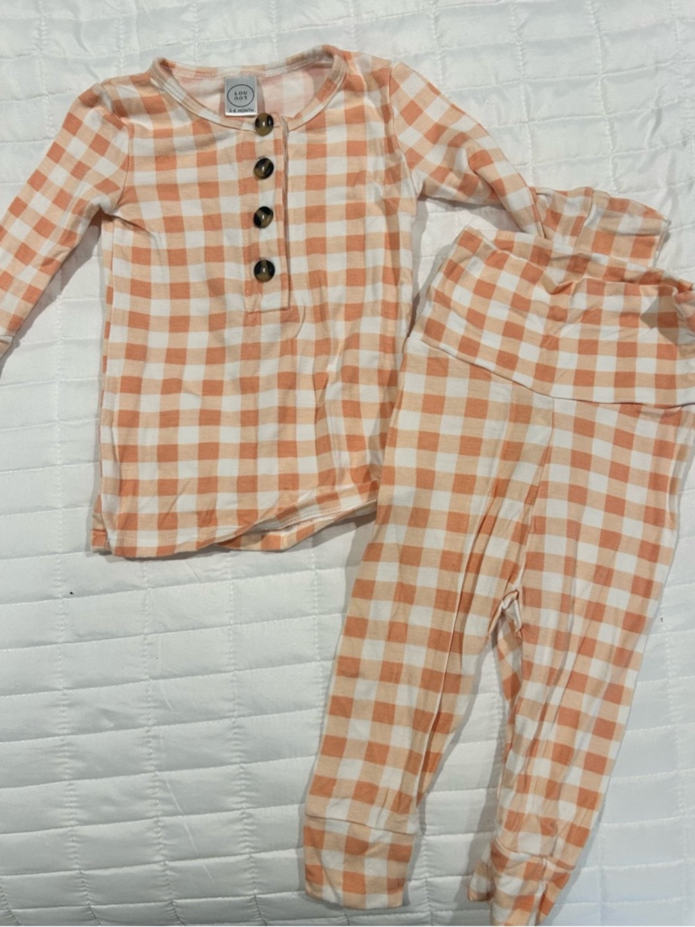 Cozy Gingham Infant Lounge Set - Peach/White